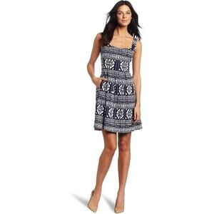 Nine West Blue Tribal Lace Print Sleeveless Fit & Flare Knee Length Dress Sz 8